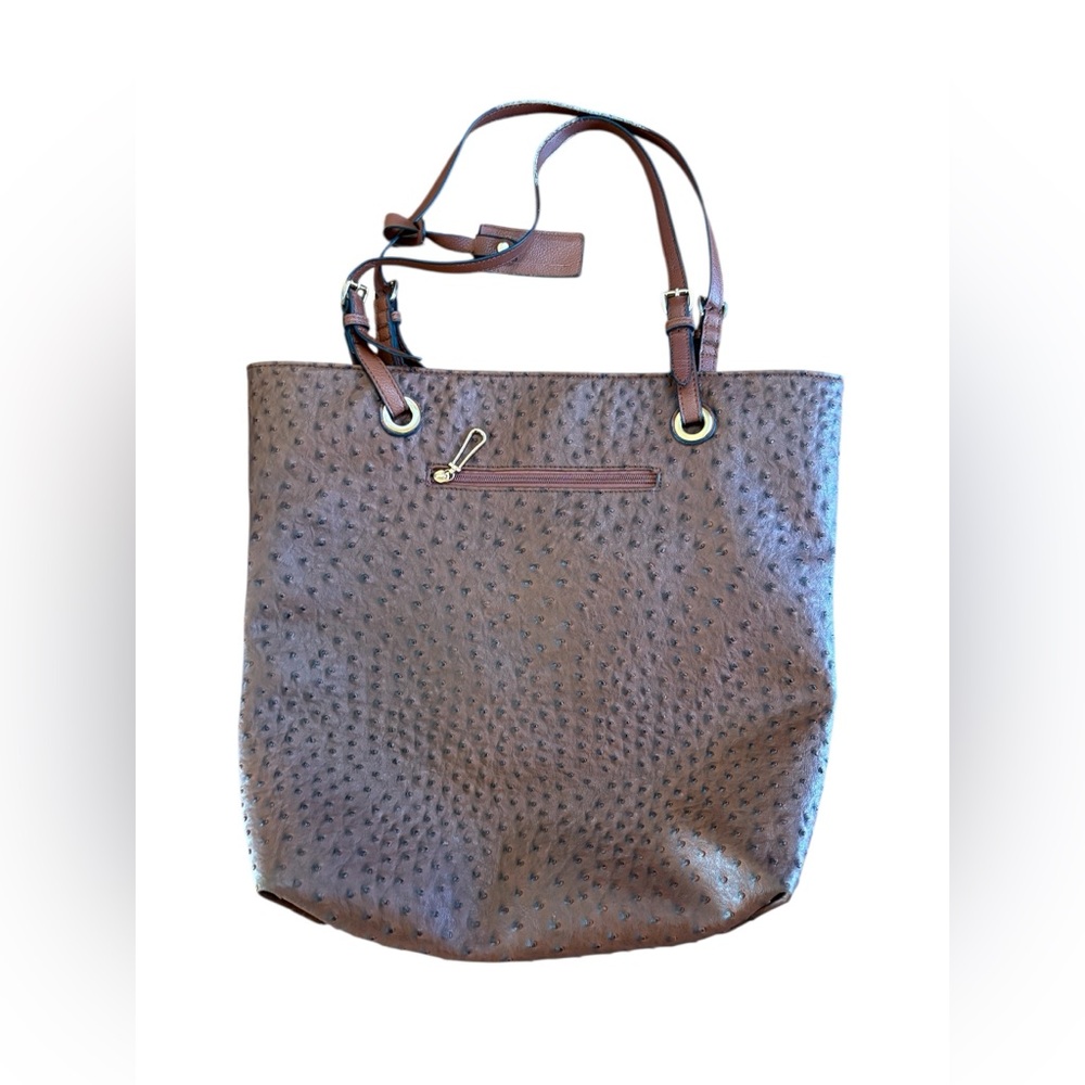 Scarleton Brown Ostrich Embossed Tote 17” Y2K Boho Luxe Oversized Bag